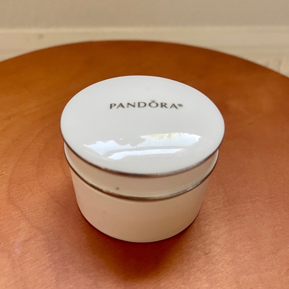 Pandora Accessories - Pandora Round Porcelain Box White Silver with Black Flocked Insert 2.25in.